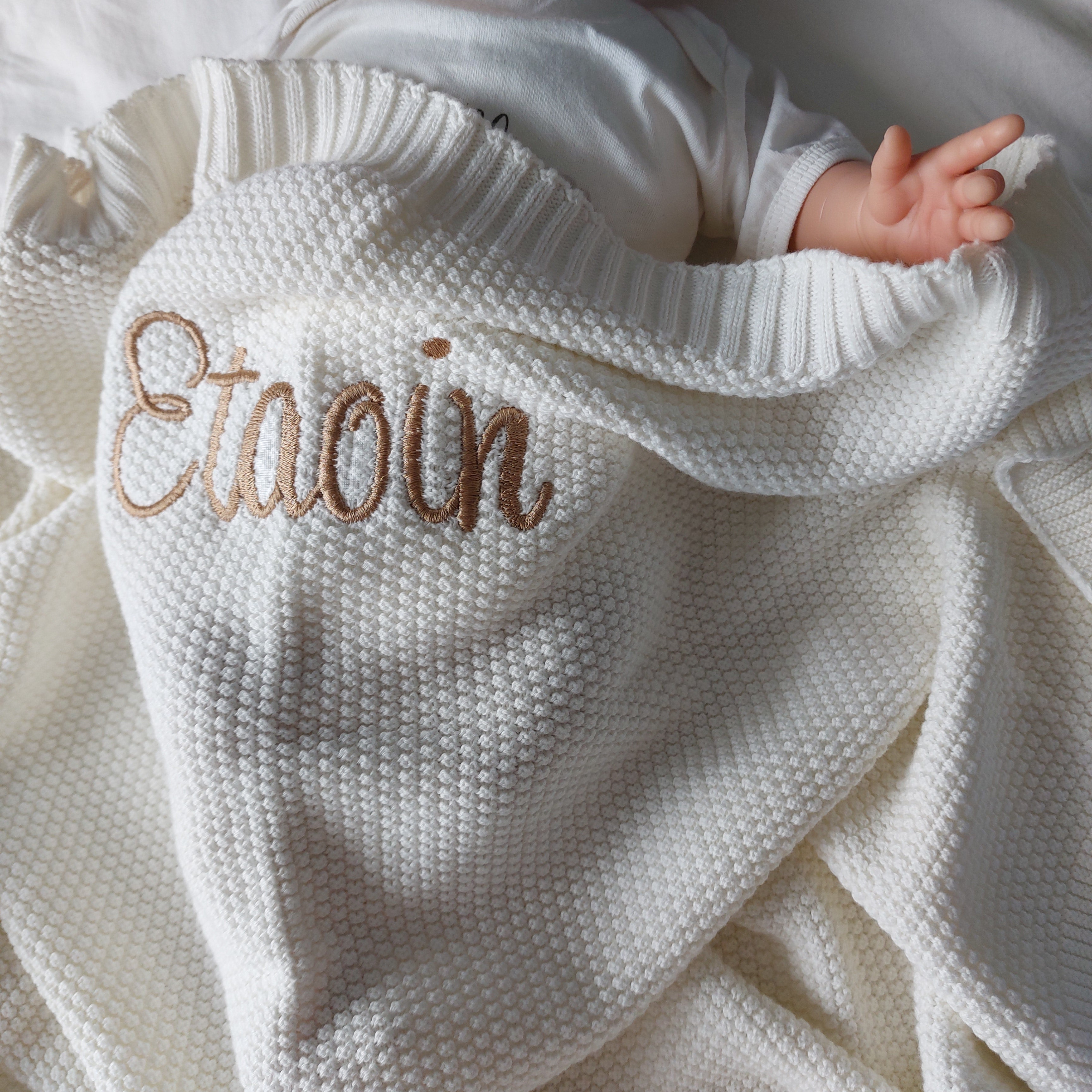 Personalised Cotton Knit Blanket Ecru | Cotton Planet