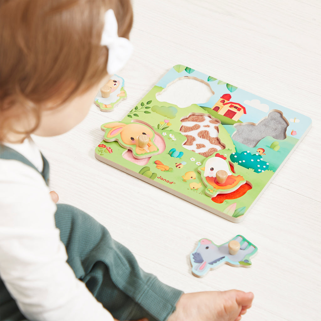 Wooden Farm Animal Tactile Puzzle by Janod | Cotton Planet