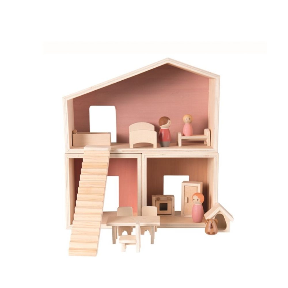 Wooden Dollhouse with Dolls and Furniture by Egmont Toys Cotton