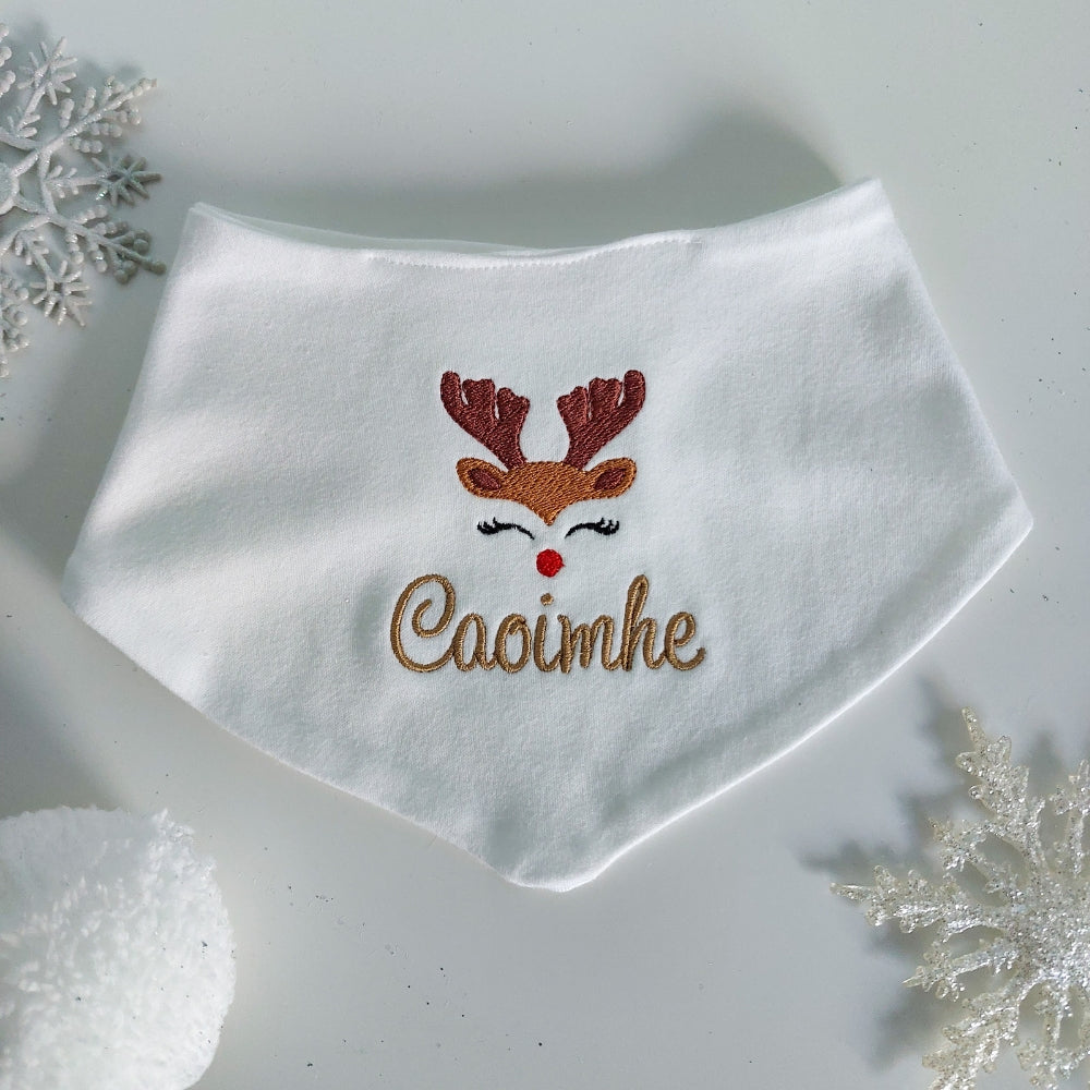 Personalised Christmas Bib with Baby Reindeer cottonplanet.ie