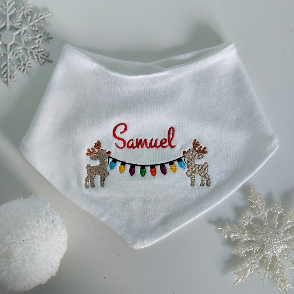 Personalised Christmas Bib with Christmas Lights cottonplanet.ie