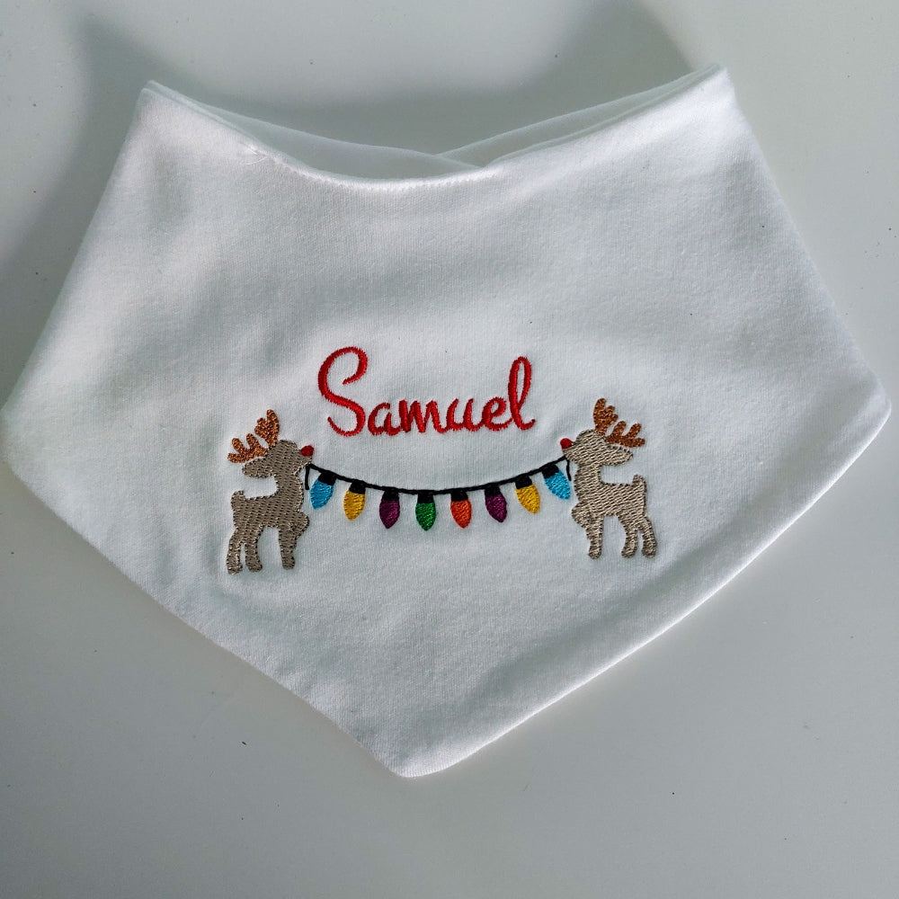 Personalised Christmas Bib with Christmas Lights cottonplanet.ie