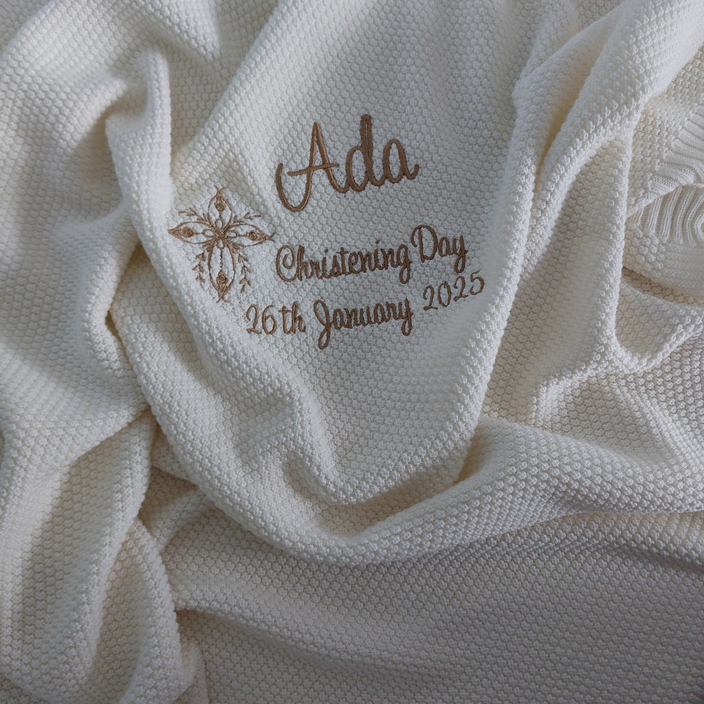 Personalised Christening Blanket with Cross - 100% cotton - Cream cottonplanet.ie