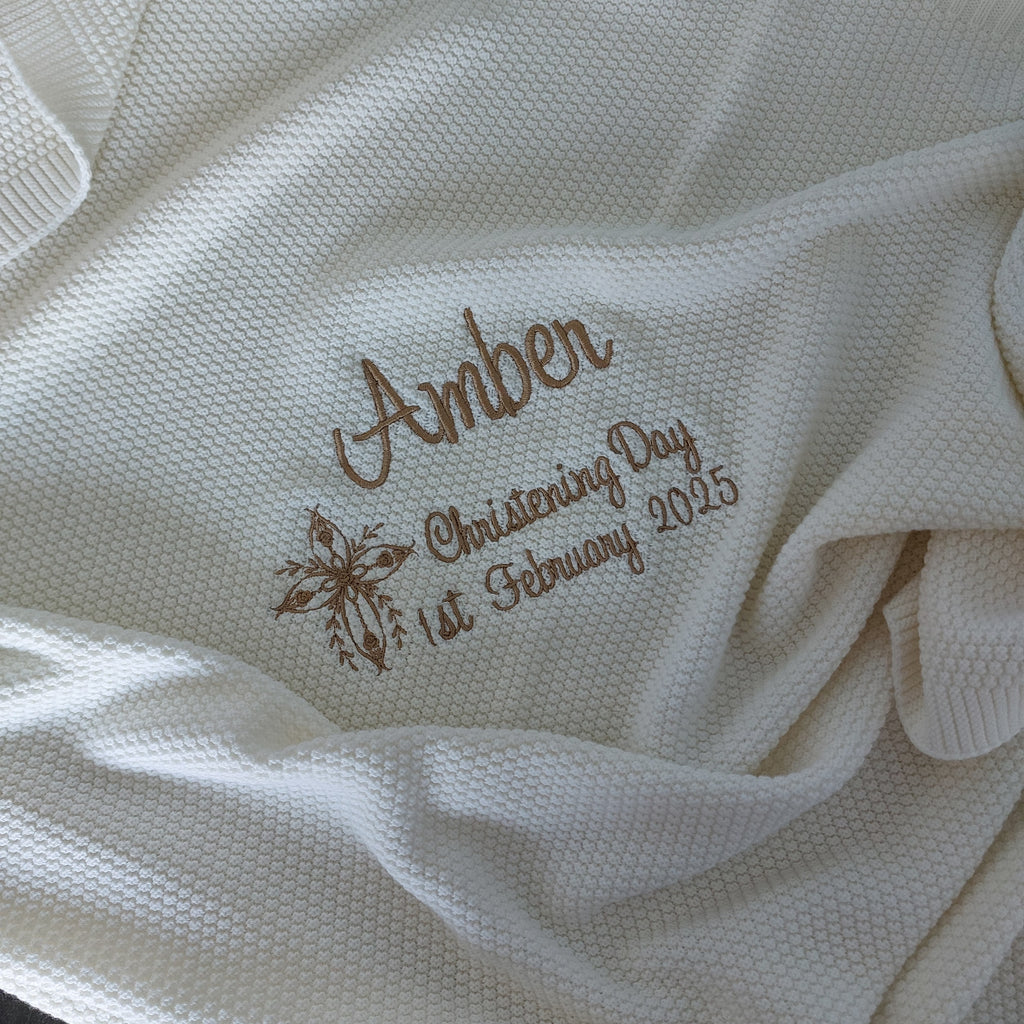 Personalised Christening Blanket with Cross - 100% cotton - Cream cottonplanet.ie