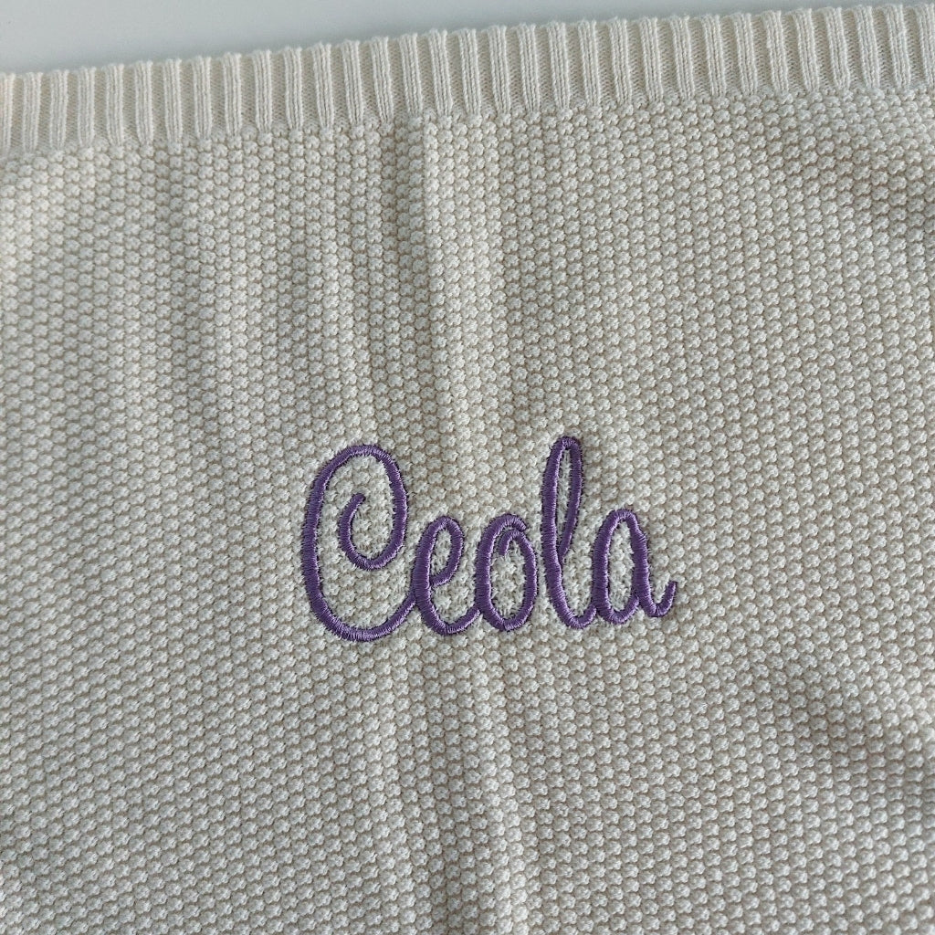 Personalised Cotton Knit Blanket Ecru | Cotton Planet