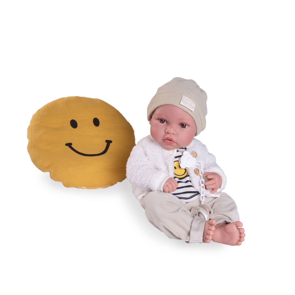 Newborn Doll with Emoji Cushion by Antonio Juan | Cotton Planet