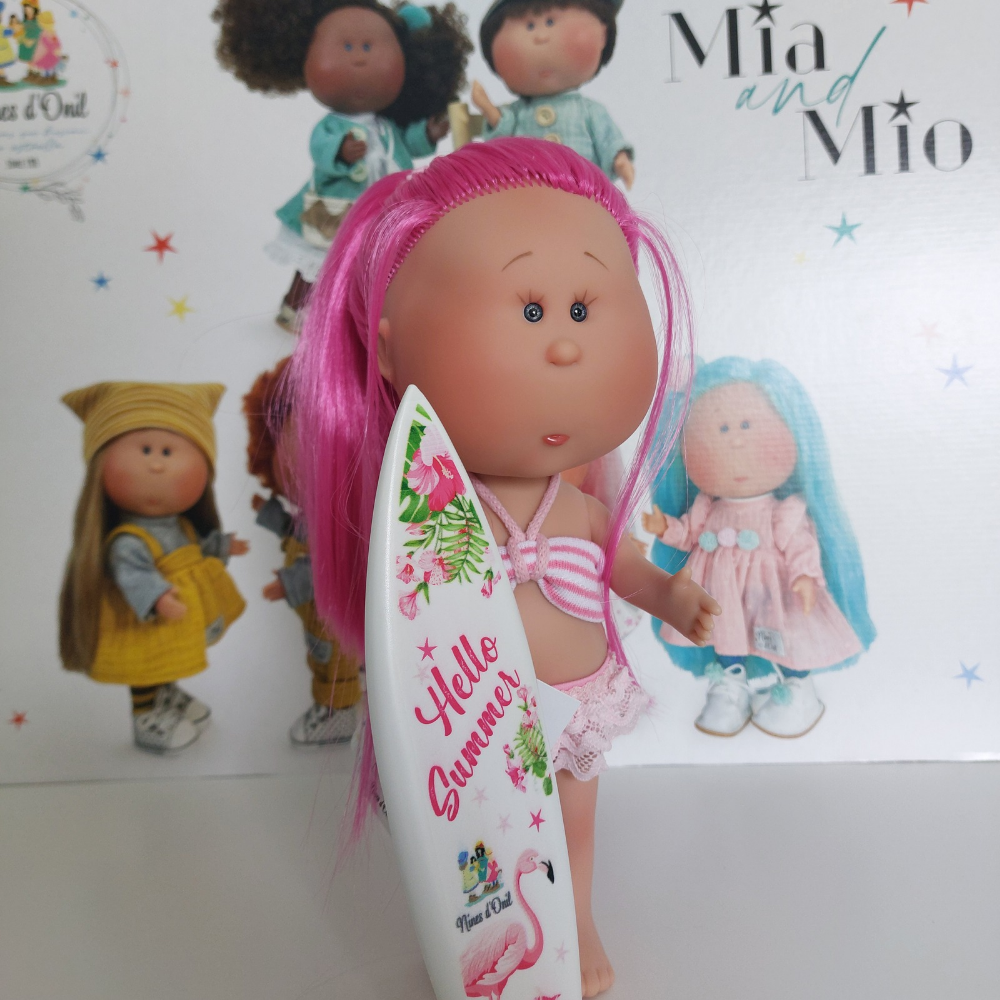 Mia Pink Hair Doll with Bikini and Surfboard - cottonplanet.ie