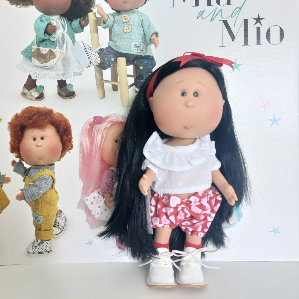 Mia Brunette Doll in Red and White Outfit - cottonplanet.ie