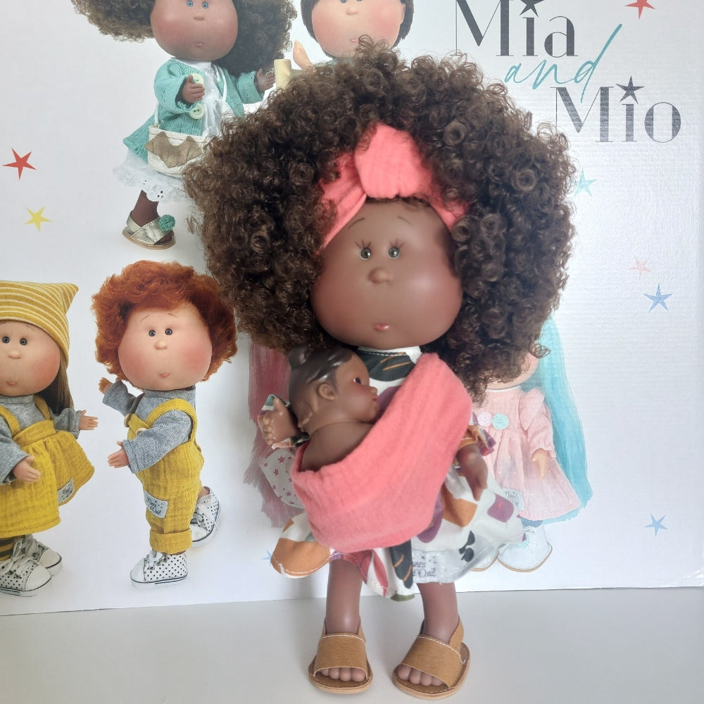 Mia Mama Doll with Dark Skin, Afro Hair and Baby - cottonplanet.ie