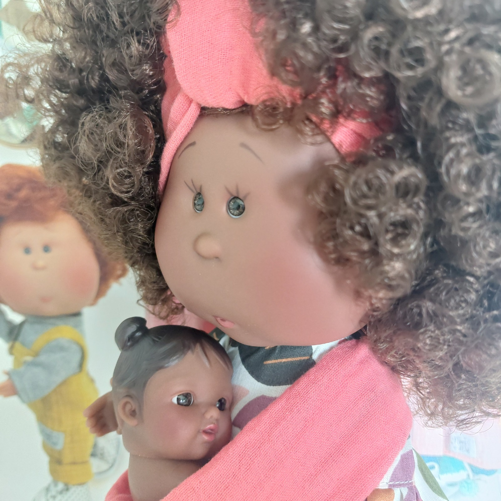 Mia Mama Doll with Dark Skin, Afro Hair and Baby - cottonplanet.ie