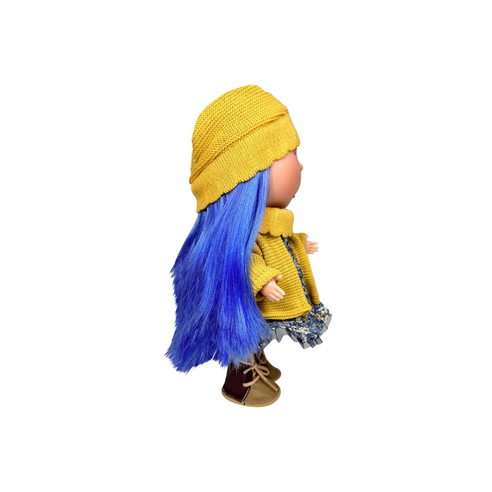 Mia Doll with Blue Hair and Knitted Coat and Hat - cottonplanet.ie