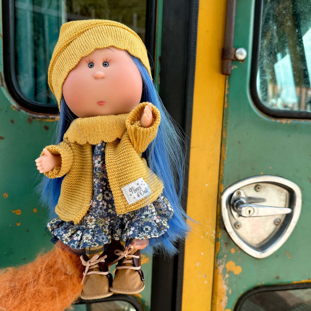 Mia Doll with Blue Hair and Knitted Coat and Hat - cottonplanet.ie