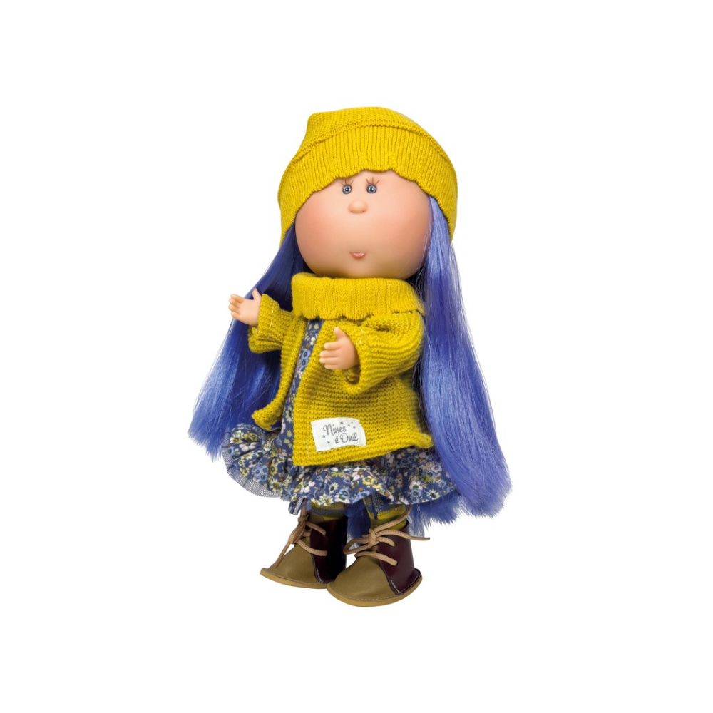 Mia Doll with Blue Hair and Knitted Coat and Hat - cottonplanet.ie