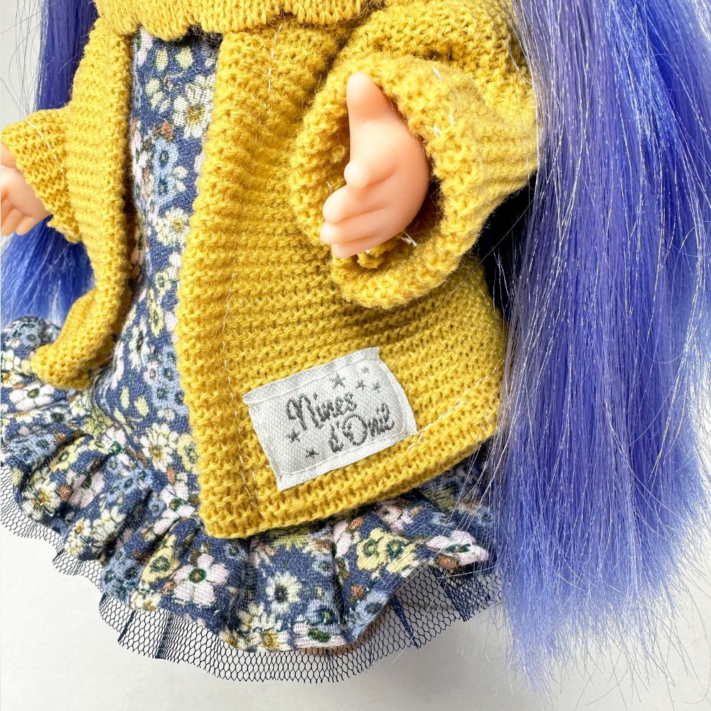 Mia Doll with Blue Hair and Knitted Coat and Hat - cottonplanet.ie