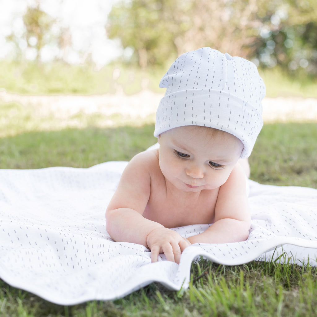 Cotton Jersey Organic Blanket White with Grey Strokes | Cotton Planet