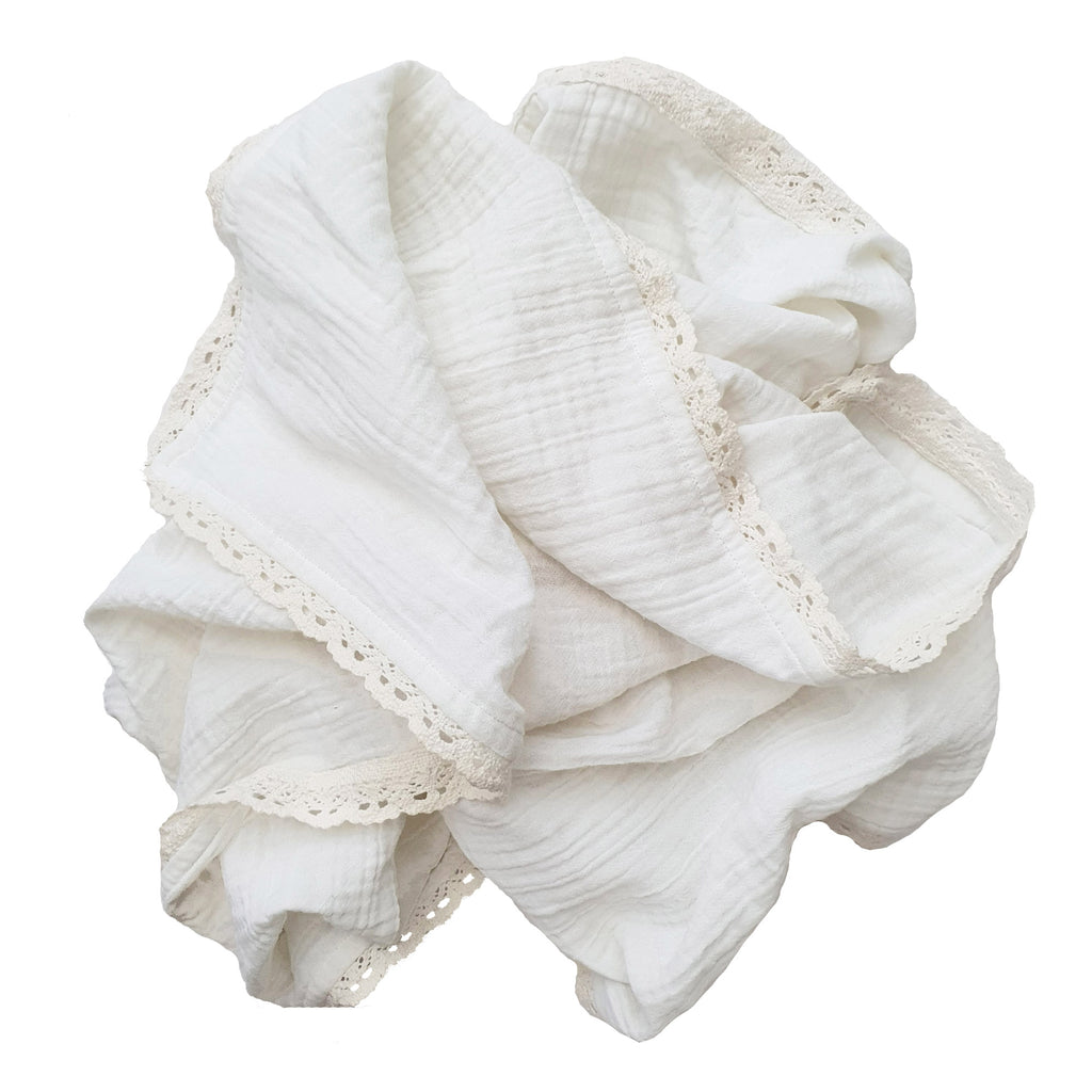 Baby Organic Cotton Blanket with Lace White | Cotton Planet