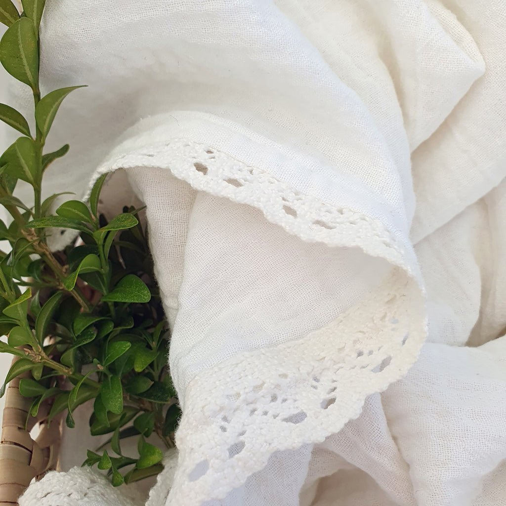 Baby Organic Cotton Blanket with Lace White | Cotton Planet