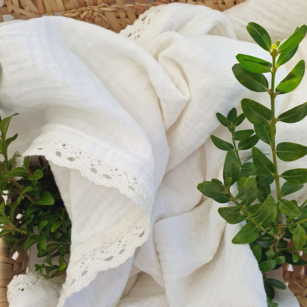 Baby Organic Cotton Blanket with Lace White | Cotton Planet