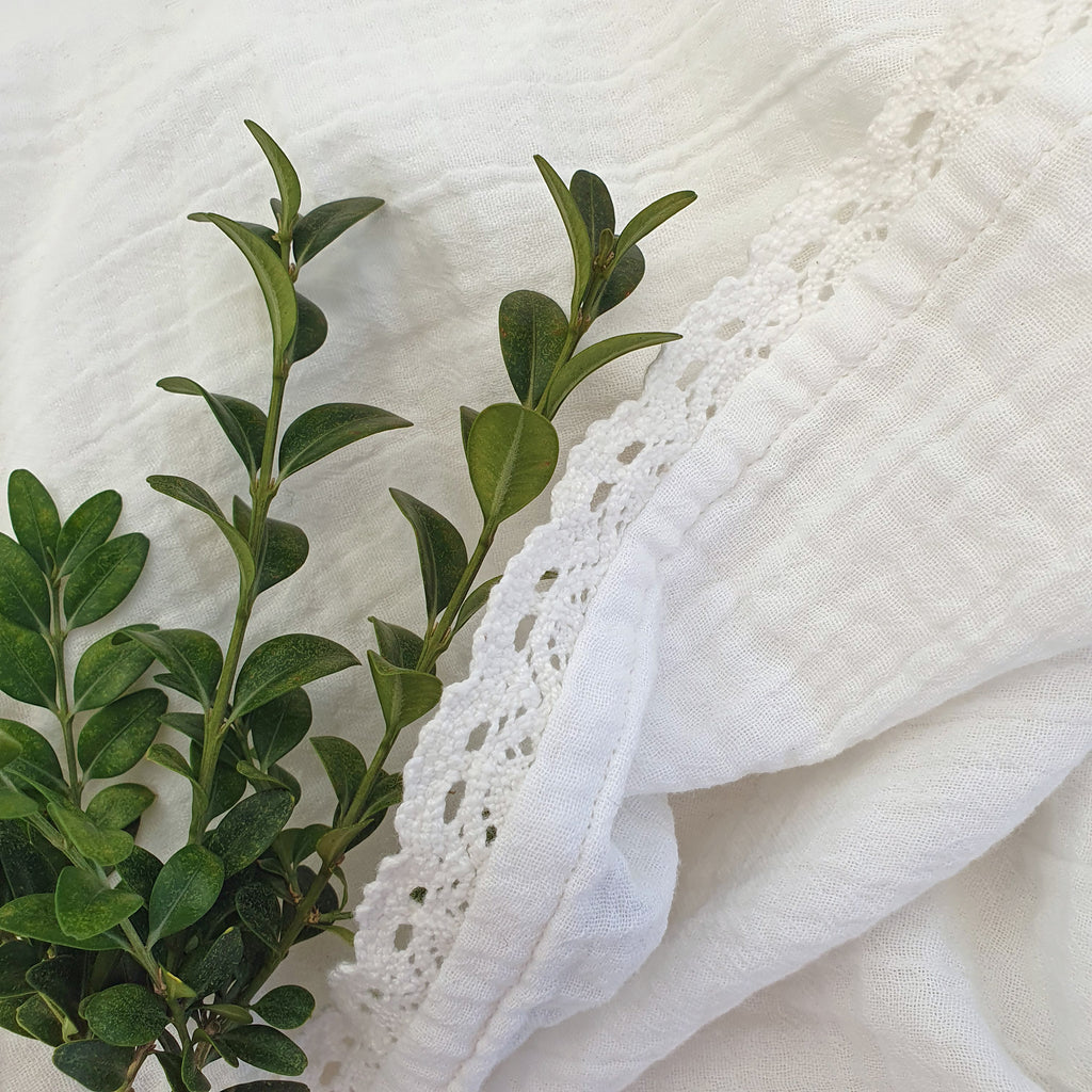Baby Organic Cotton Blanket with Lace White | Cotton Planet