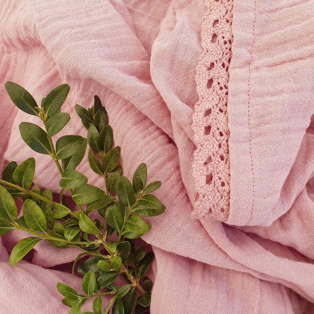 Baby Organic Cotton Blanket with Lace Pale Mauve | Cotton Planet