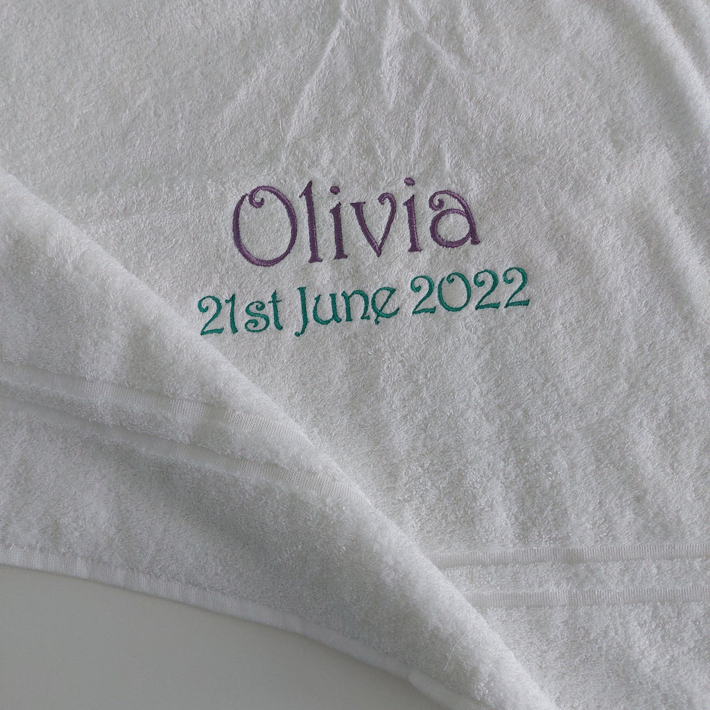 Baby Bath Towel Personalised with Name & Date
