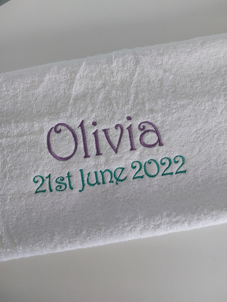 Baby Bath Towel Personalised with Name & Date