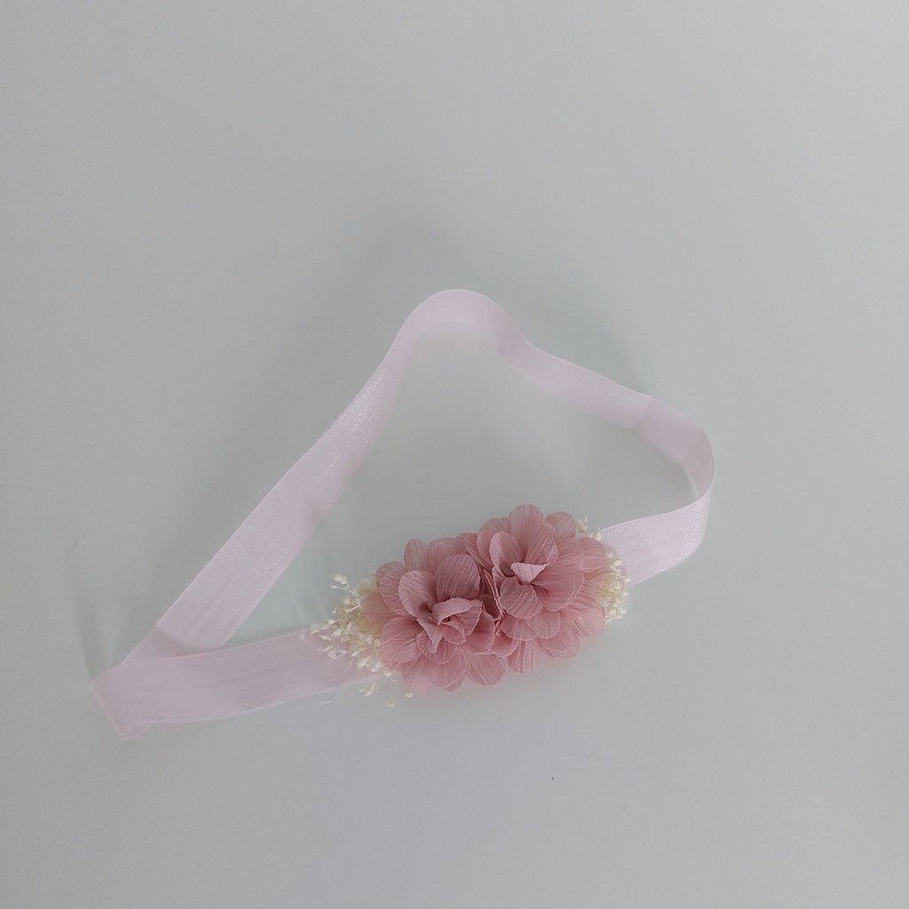 Baby Headband with 2 Cotton Flowers - Antique Pink