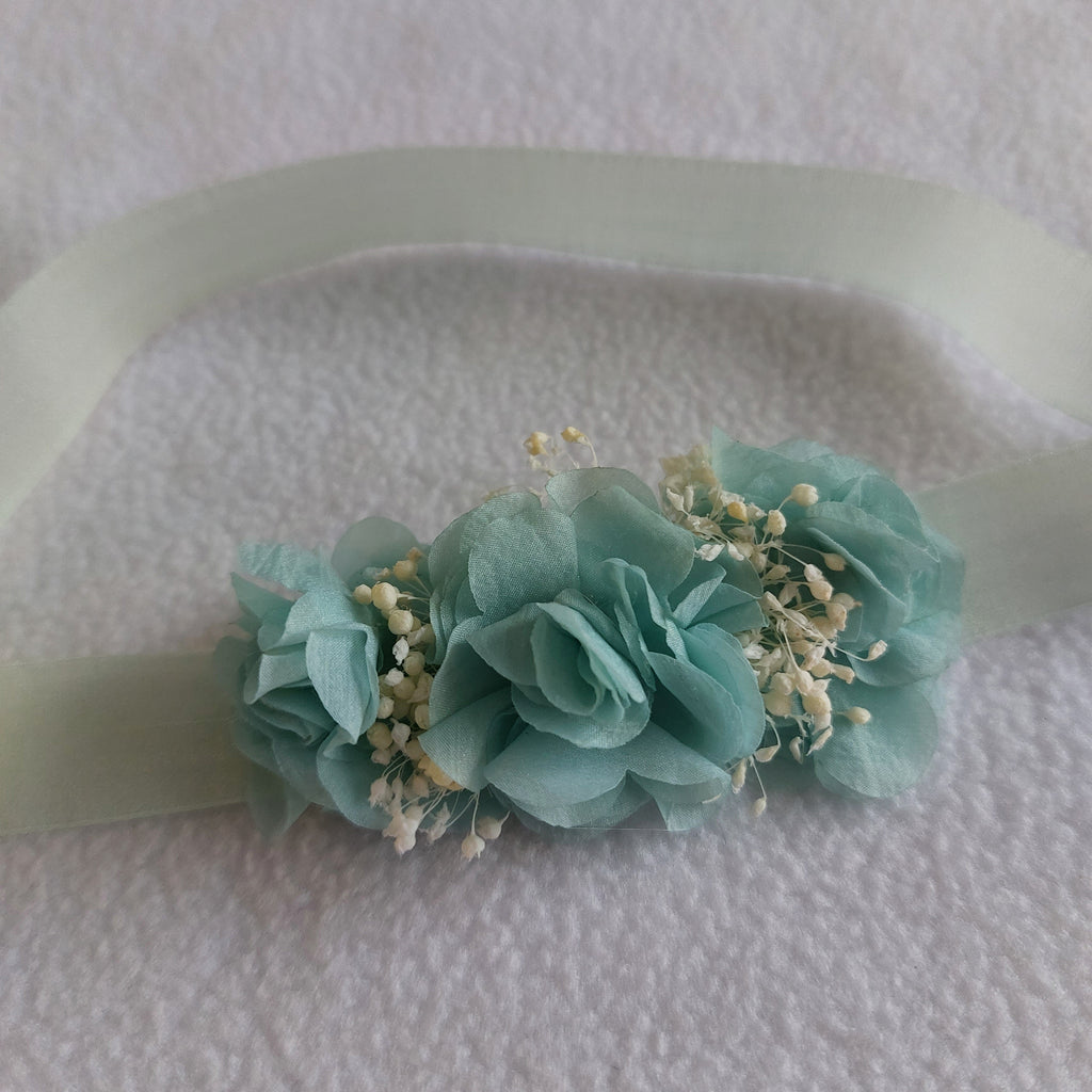 Baby Headband with 3 Little Chiffon Flowers - Aqua