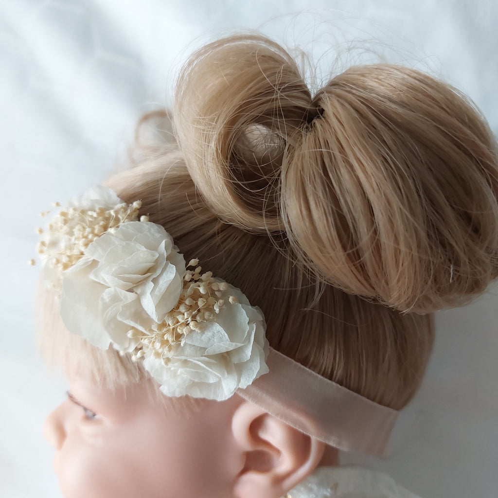Baby Headband with 3 Little Chiffon Flowers - Beige Siena