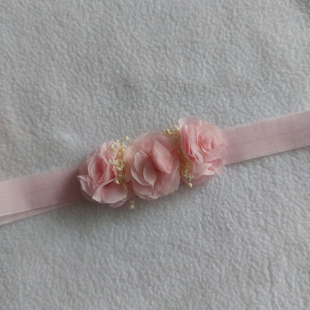 Baby Headband with 3 Little Chiffon Flowers - Light Pink
