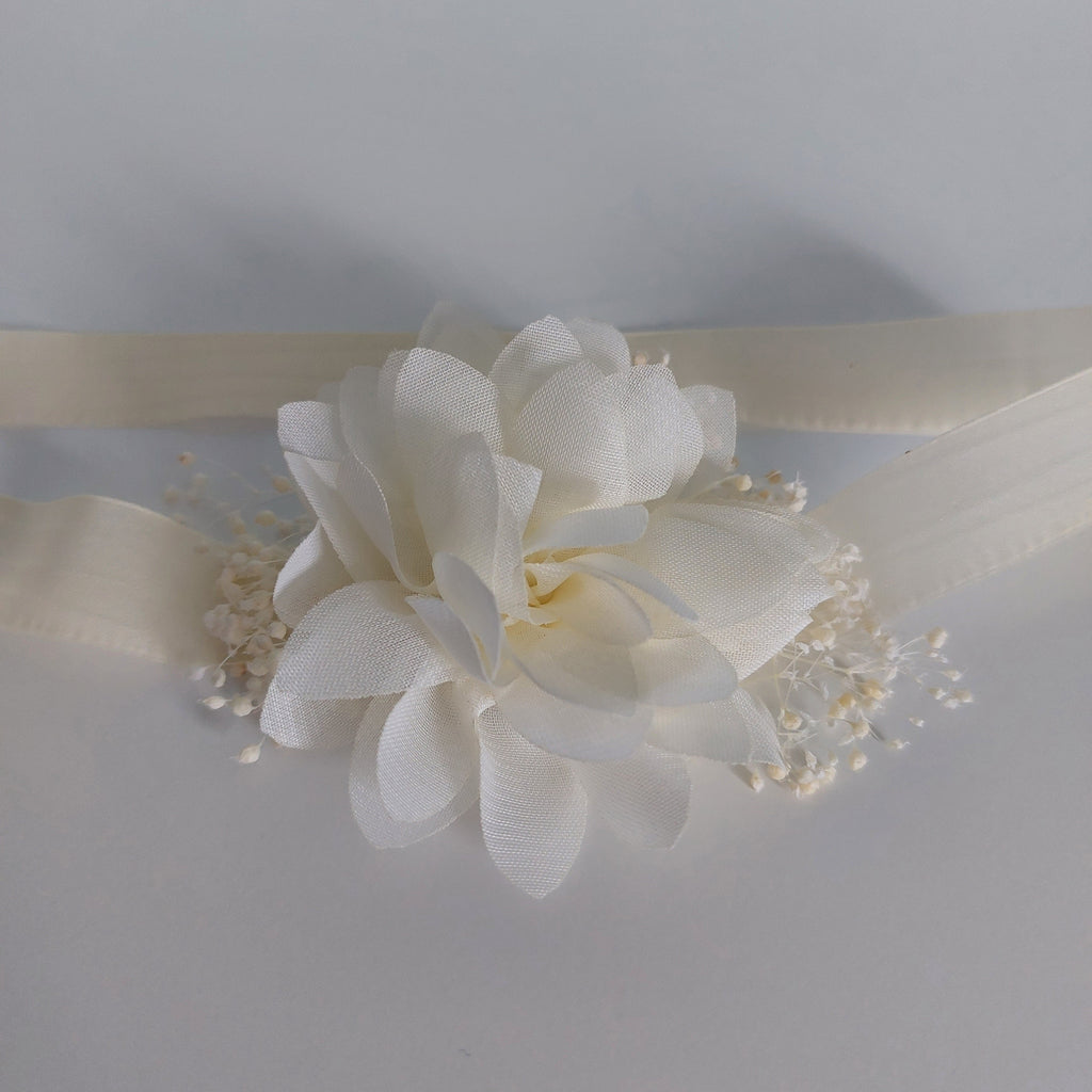 Baby Headband with Chiffon Flower and Tiny Blooms - Cream