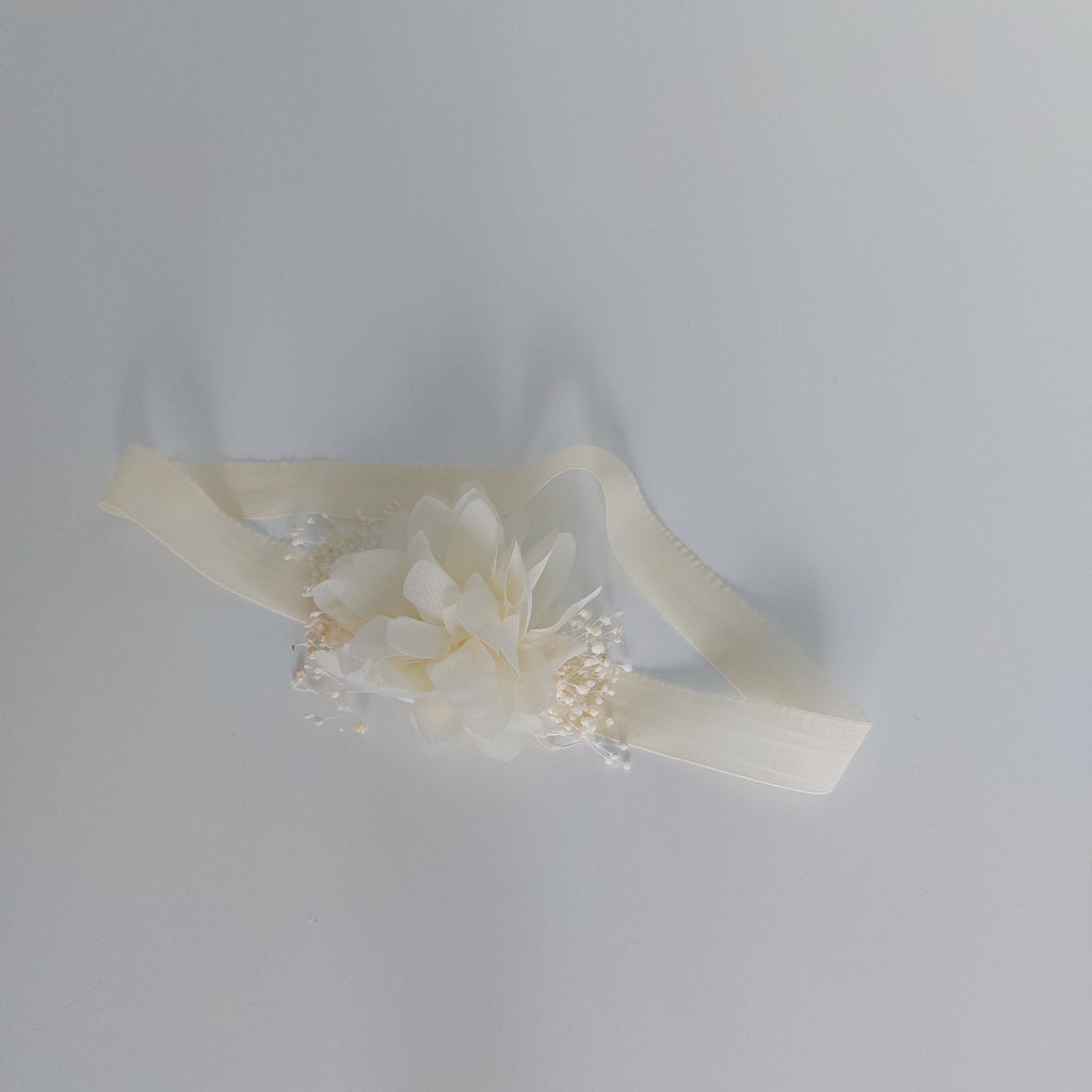 Baby Headband with Chiffon Flower and Tiny Blooms - Cream