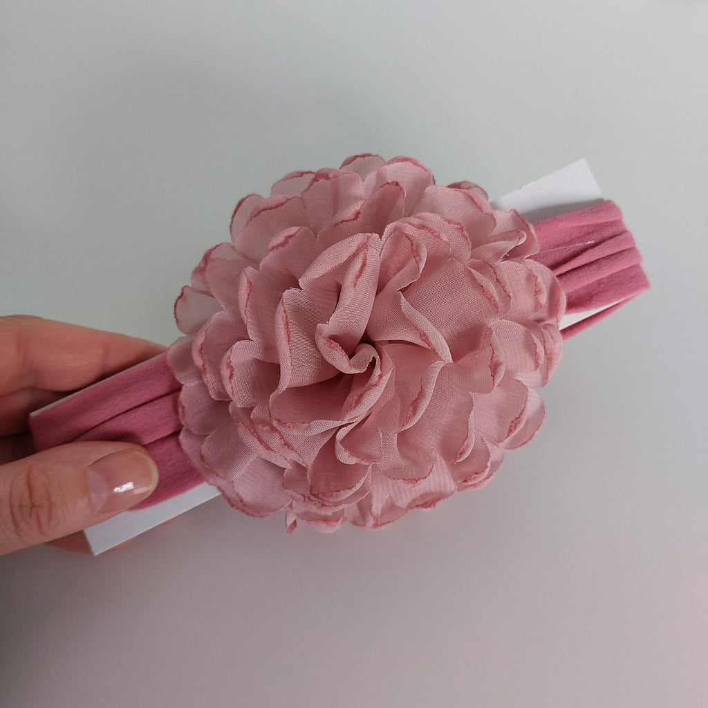 Baby Turban with Extra Large Chiffon Flower - Antique Pink