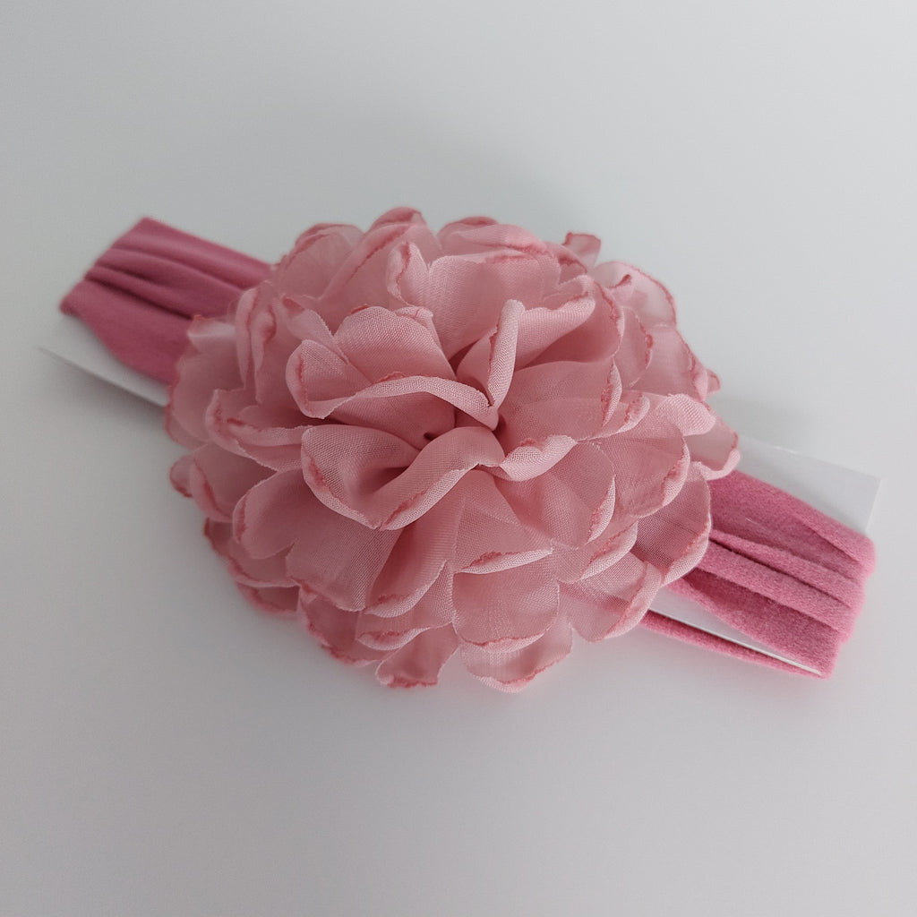 Baby Turban with Extra Large Chiffon Flower - Antique Pink