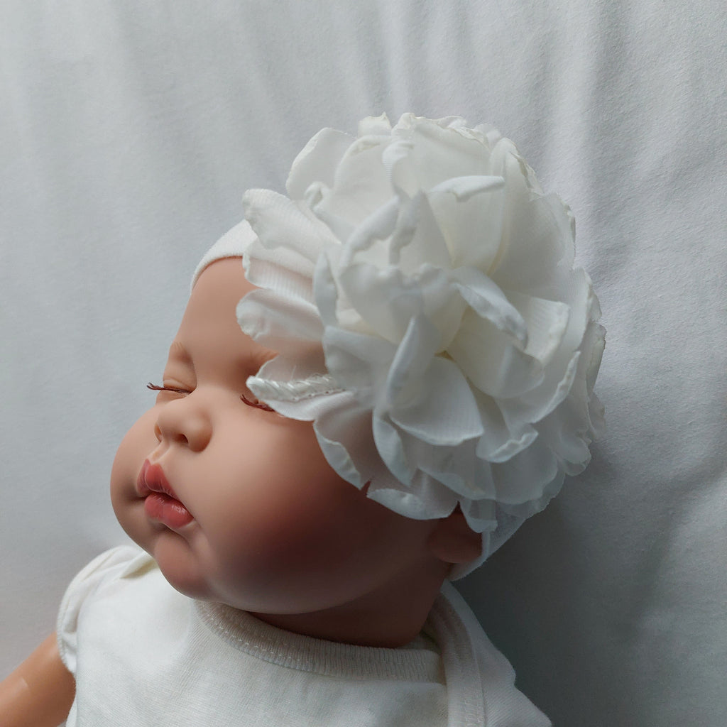 Baby Turban with Extra Large Chiffon Flower - Cream