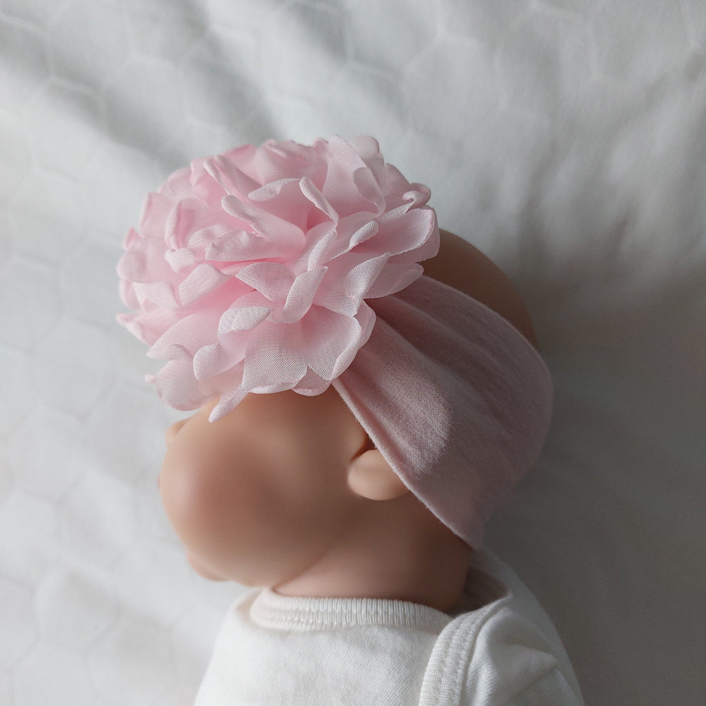 Baby Turban with Extra Large Chiffon Flower - Light Pink Siena
