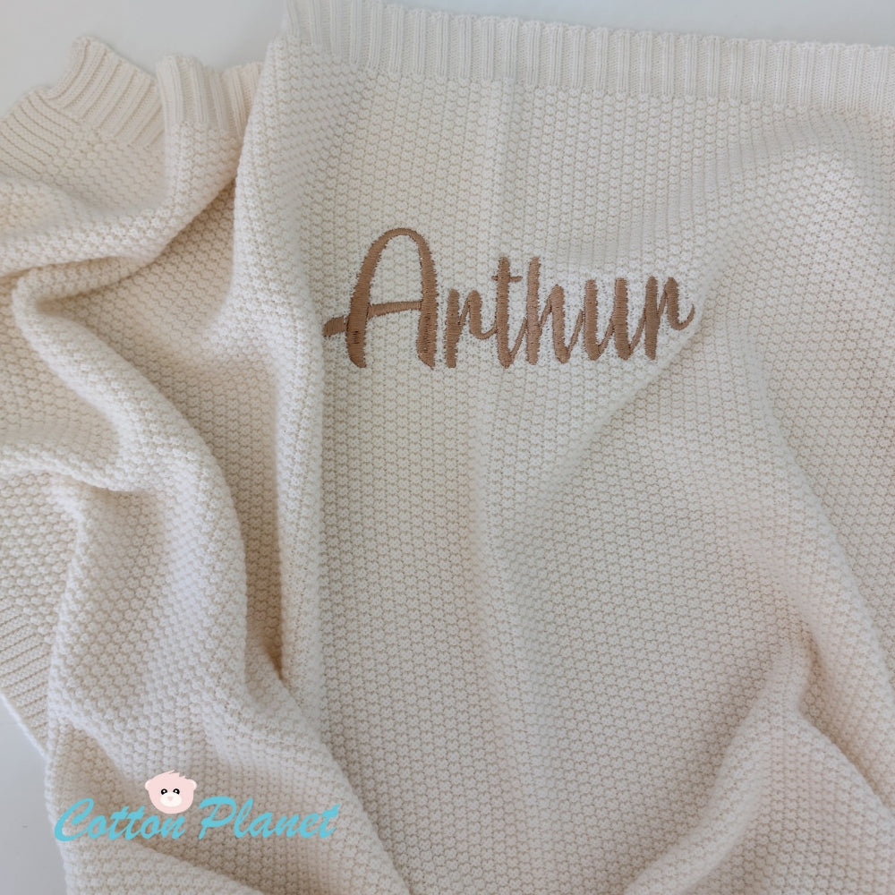 Personalised Cotton Knit Blanket Ecru | Cotton Planet