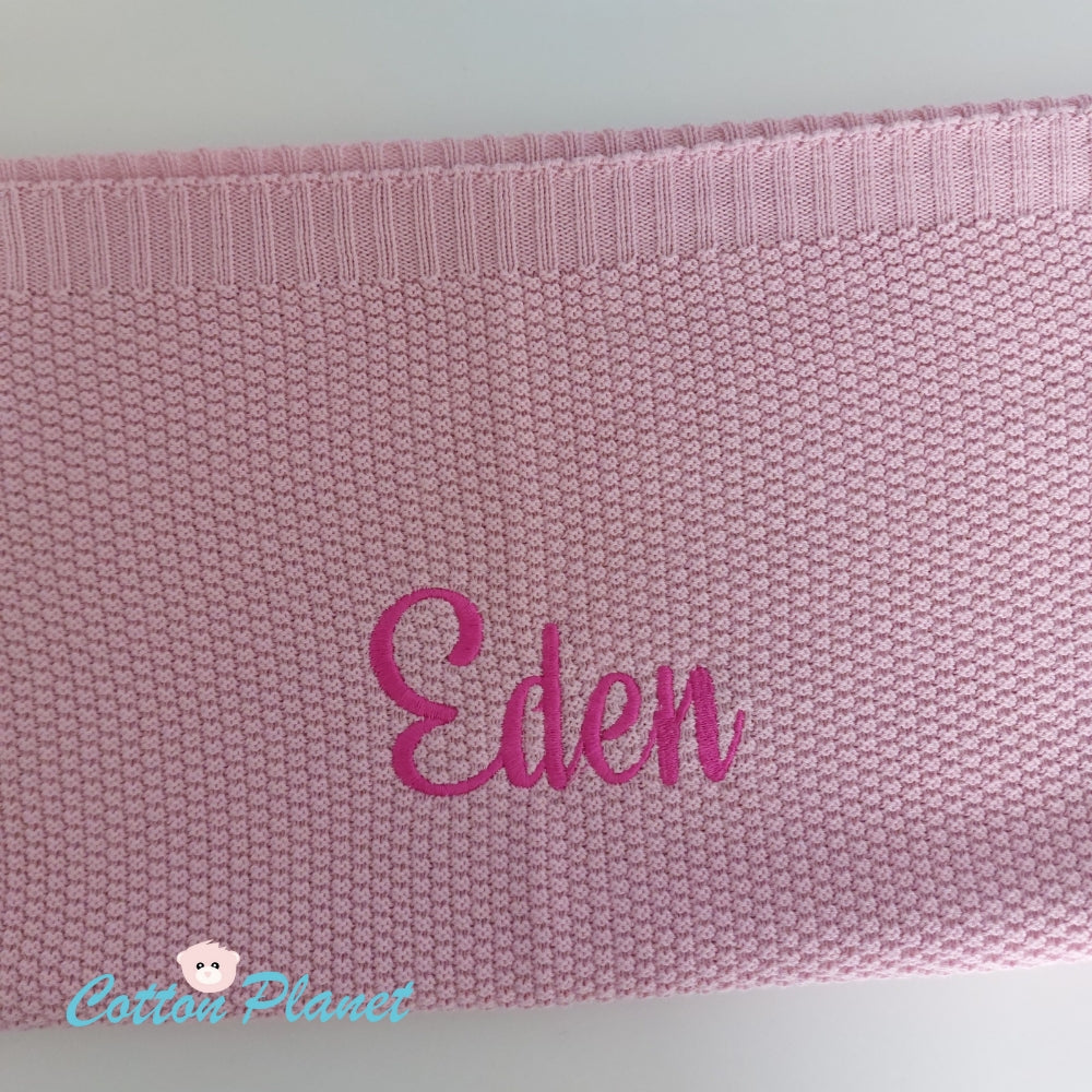 Personalised Pink Cotton Knit Blanket Baby | Cotton Planet 