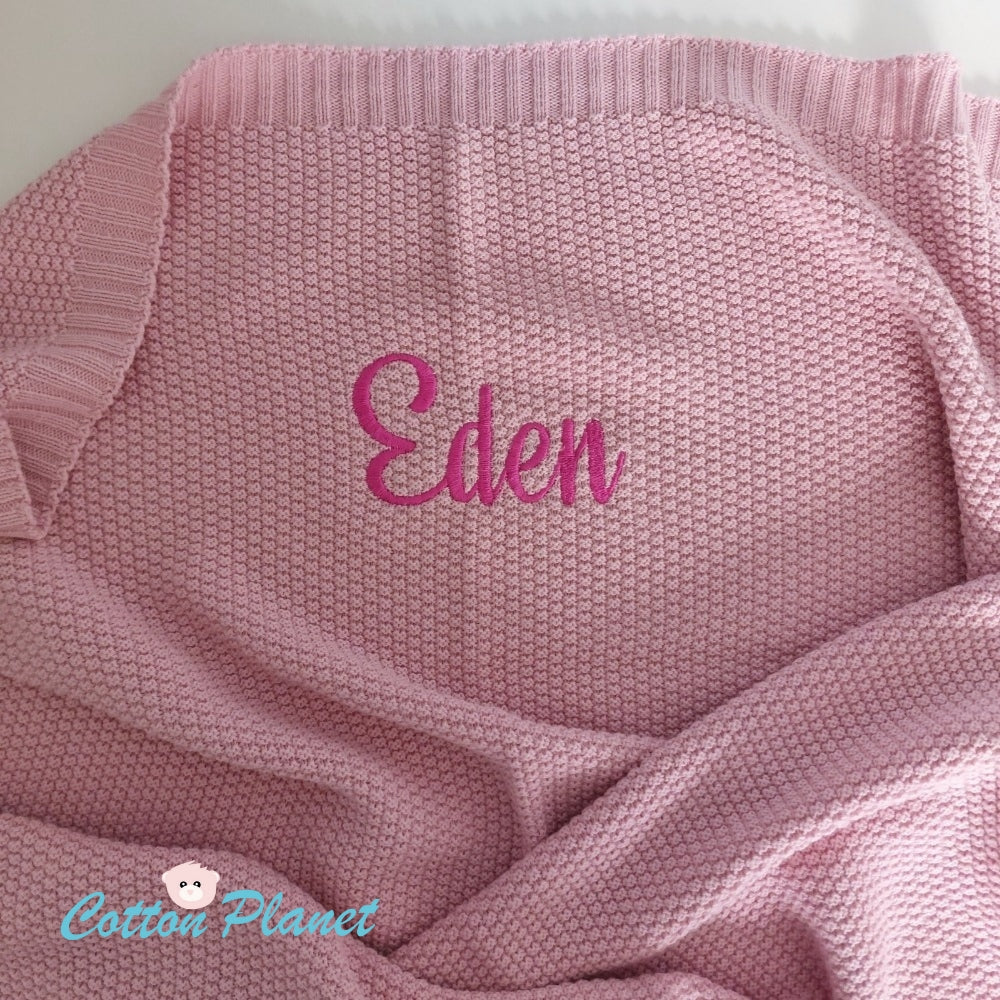 Personalised Pink Cotton Knit Blanket Baby | Cotton Planet 