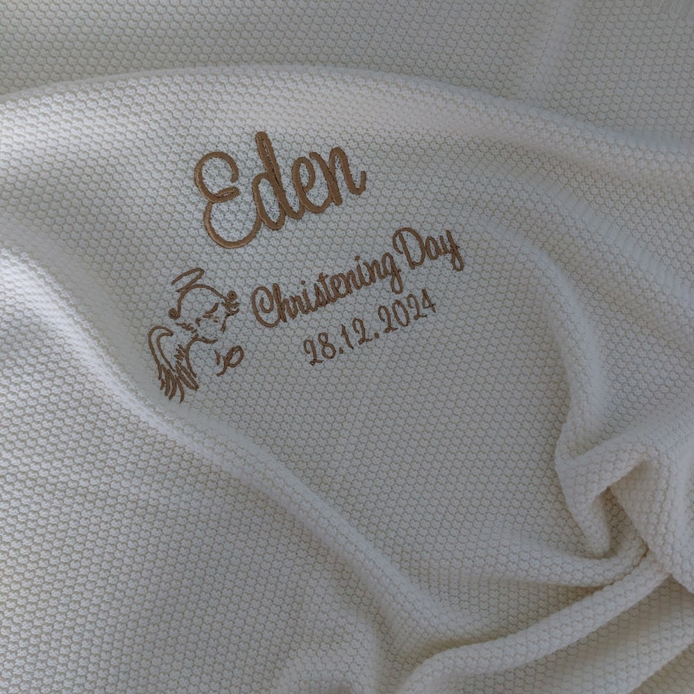 Personalised Christening Blanket with Angel - 100% cotton - Cream