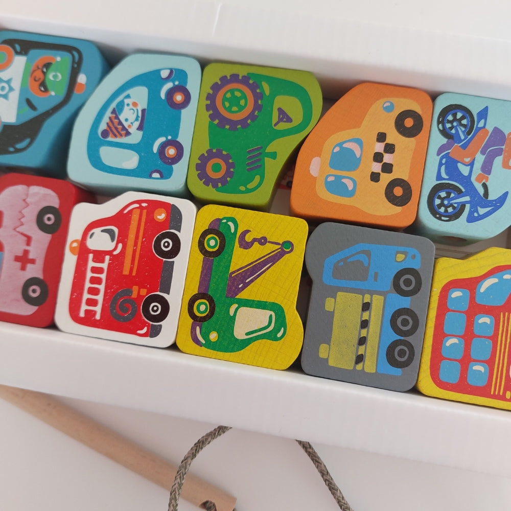 Wooden Lacing Cars Game by Cubika | Cotton Planet
