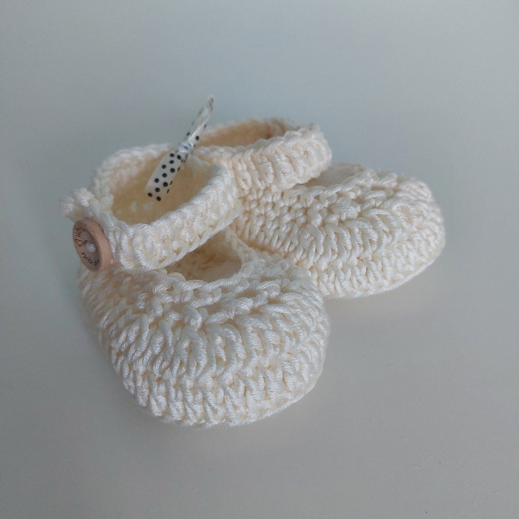 Crocheted Baby Ballerinas with a Wooden Button - Selection of Colours