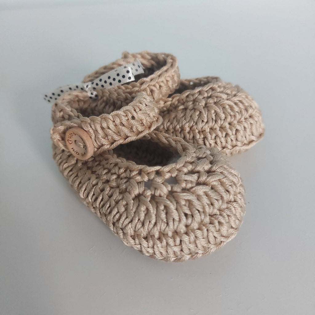 Crocheted Baby Ballerinas with a Wooden Button - Selection of Colours
