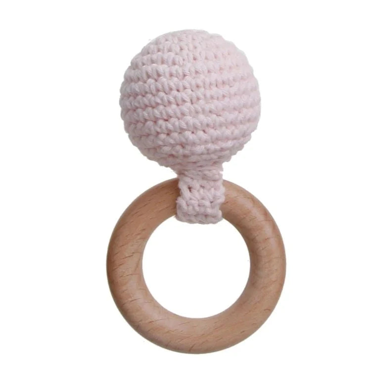 Crocheted Rattle in Soft Pink cottonplanet.ie