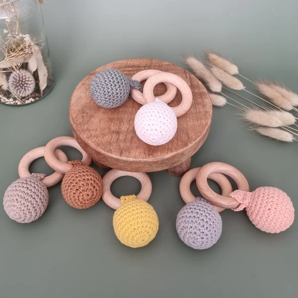 Crocheted Rattle in Soft Pink cottonplanet.ie