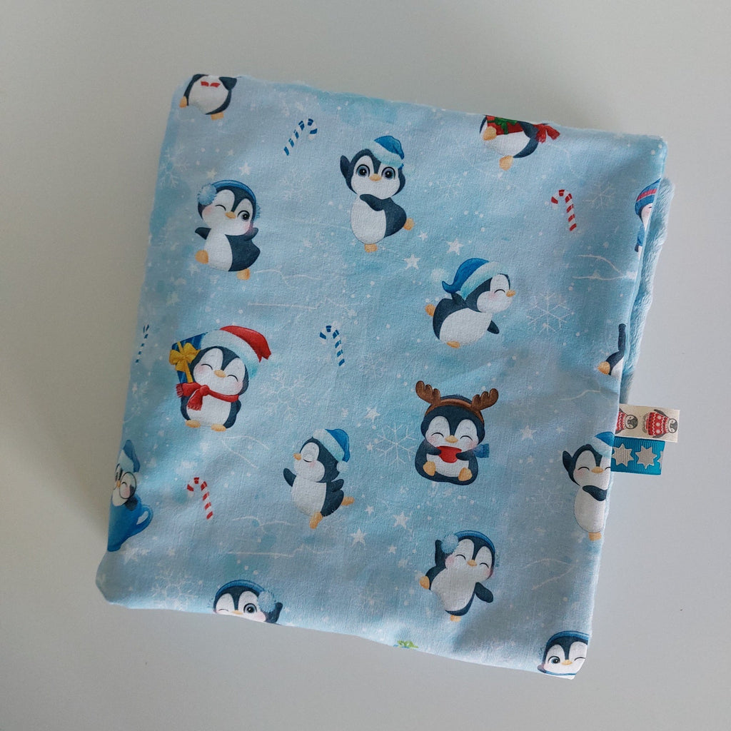 Happy Penguins Double Sided Blanket with Blue