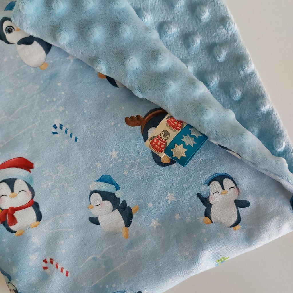 Happy Penguins Double Sided Blanket with Blue