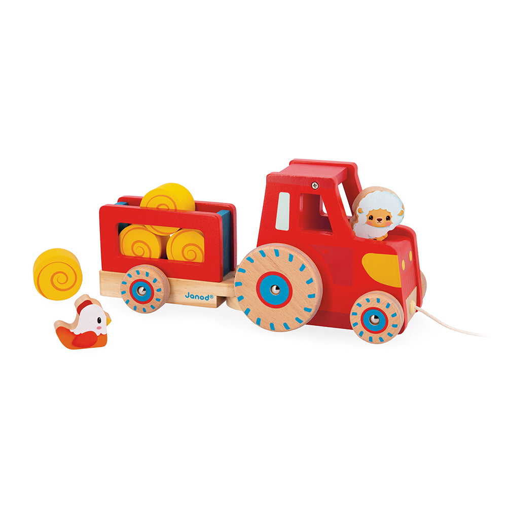 Wooden Tractor Pull Along Toy by Janod | Cotton Planet