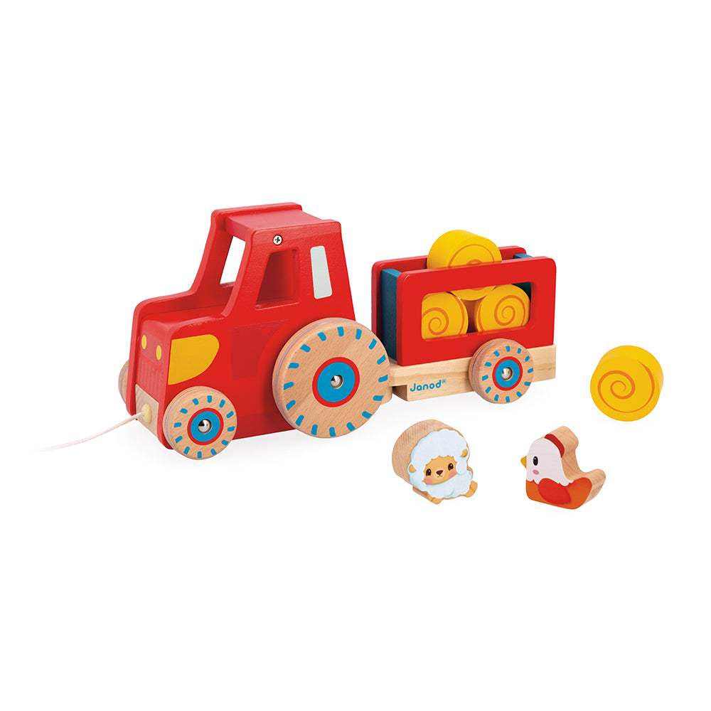 Wooden Tractor Pull Along Toy by Janod | Cotton Planet