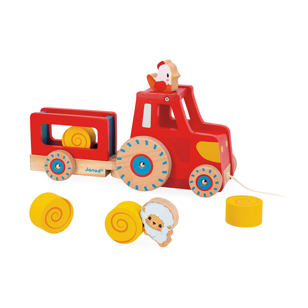 Wooden Tractor Pull Along Toy by Janod | Cotton Planet